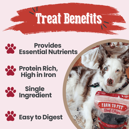 Farm to Pet 12oz Beef Chips Premium Dog Treats Benefits – Iron Rich, Low Fat, Grain-Free