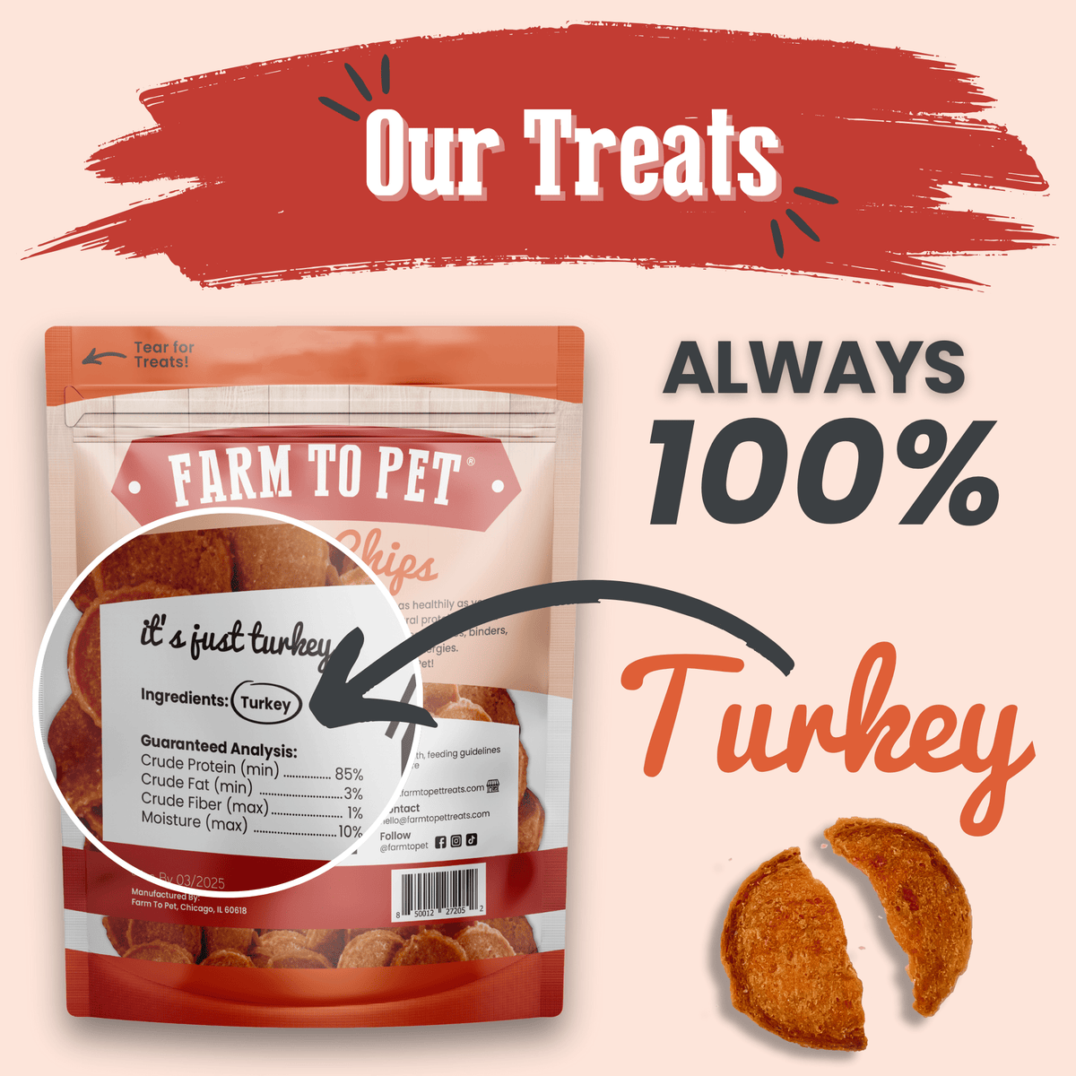 Back of the Farm To Pet Turkey Chips 12 oz value bag