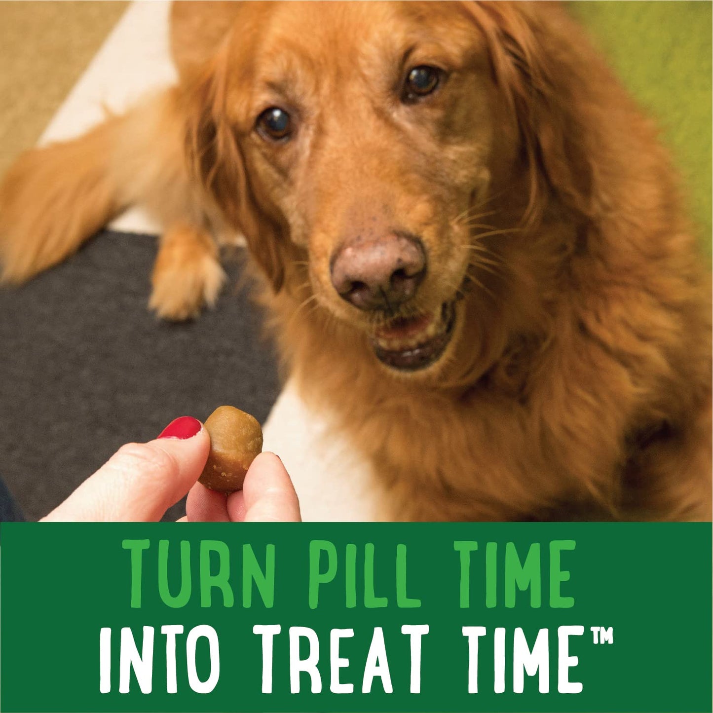 GREENIES Pill Pockets capsule-size dog treats, chicken flavor, for hiding pills and making medication time easy and enjoyable.