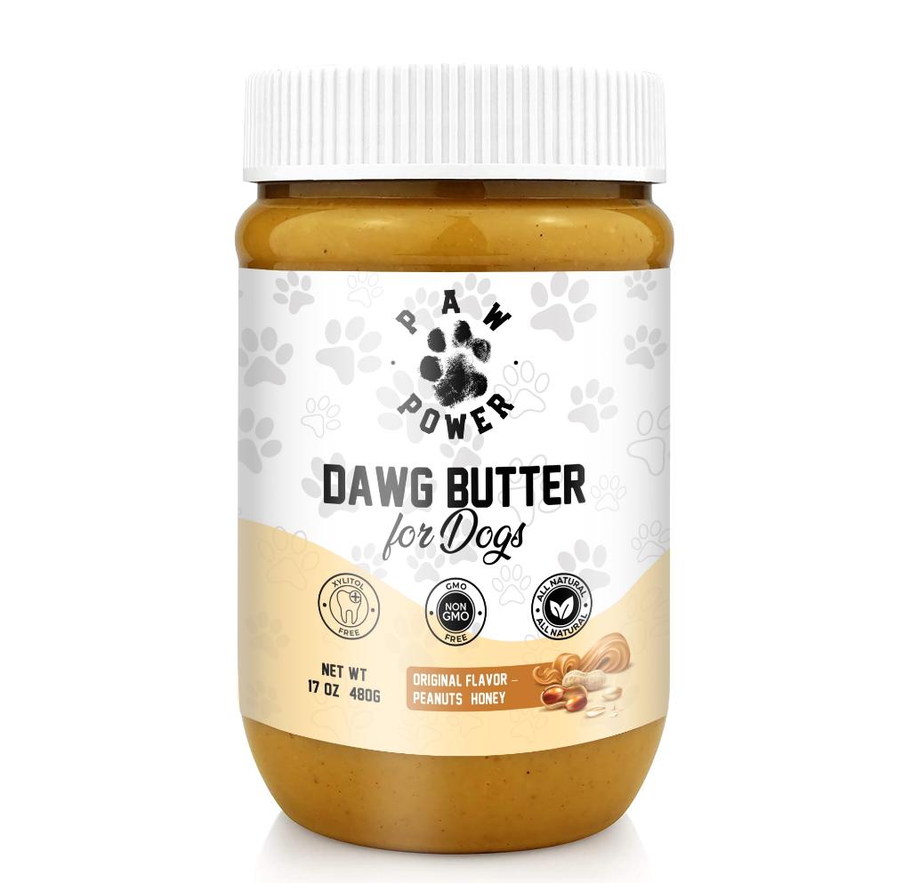 Dawg Butter Original Flavor xylitol-free dog peanut butter jar on white background