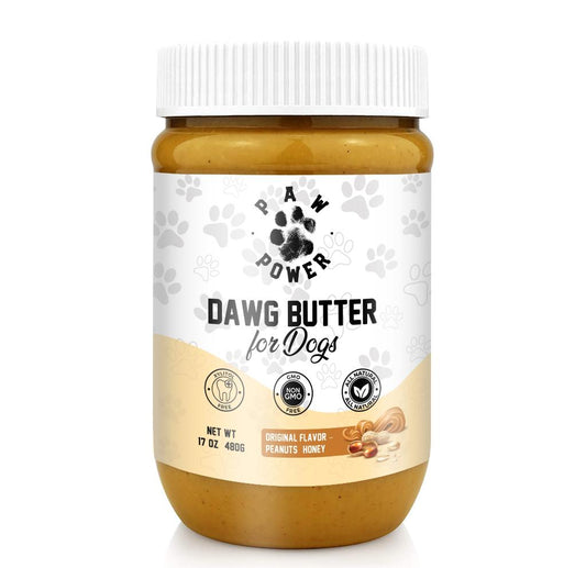 Dawg Butter Original Flavor xylitol-free dog peanut butter jar on white background