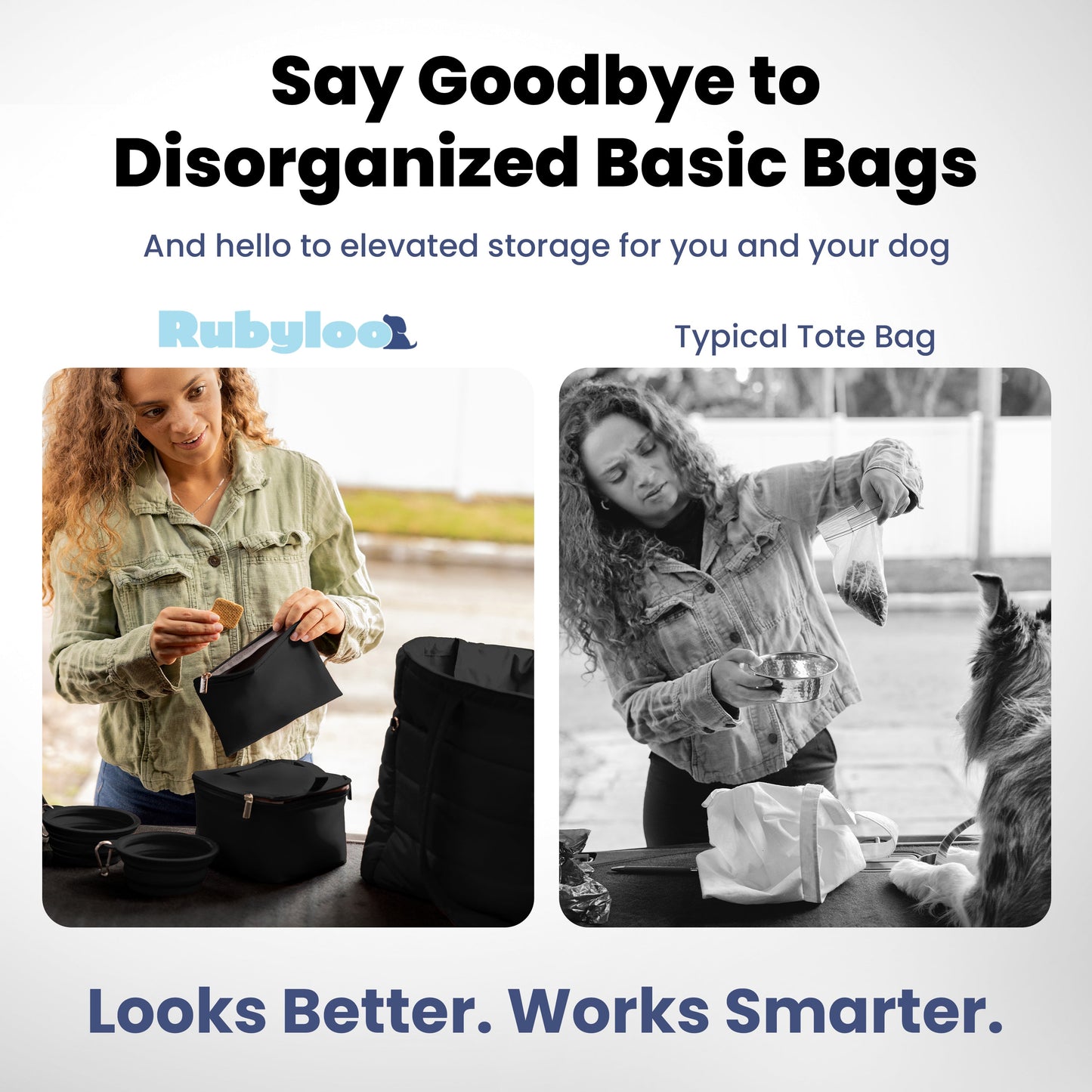 Puffer Dog Mom Travel Tote – 9 Pockets, Built-In Dog Bowls, Wipeable | Rubyloo