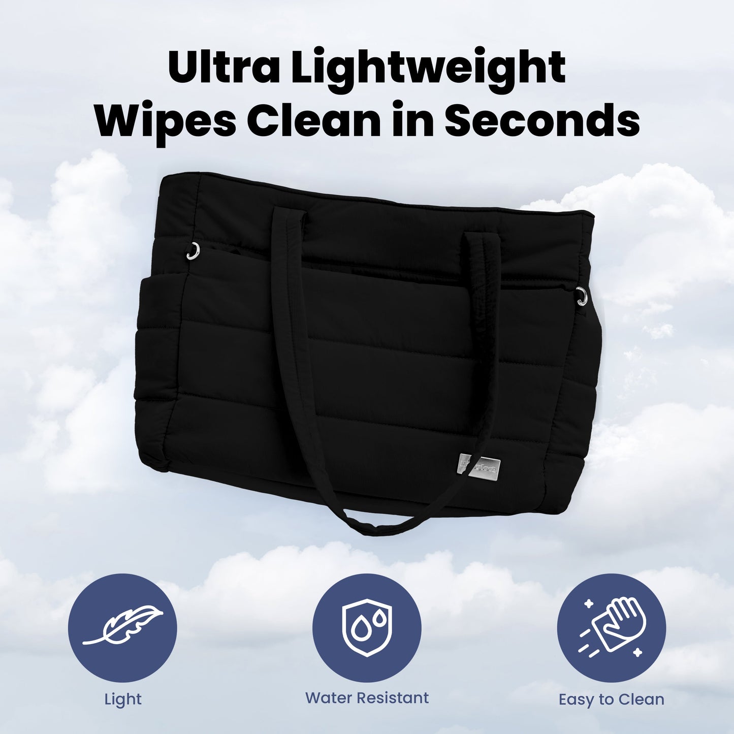 Puffer Dog Mom Travel Tote – 9 Pockets, Built-In Dog Bowls, Wipeable | Rubyloo