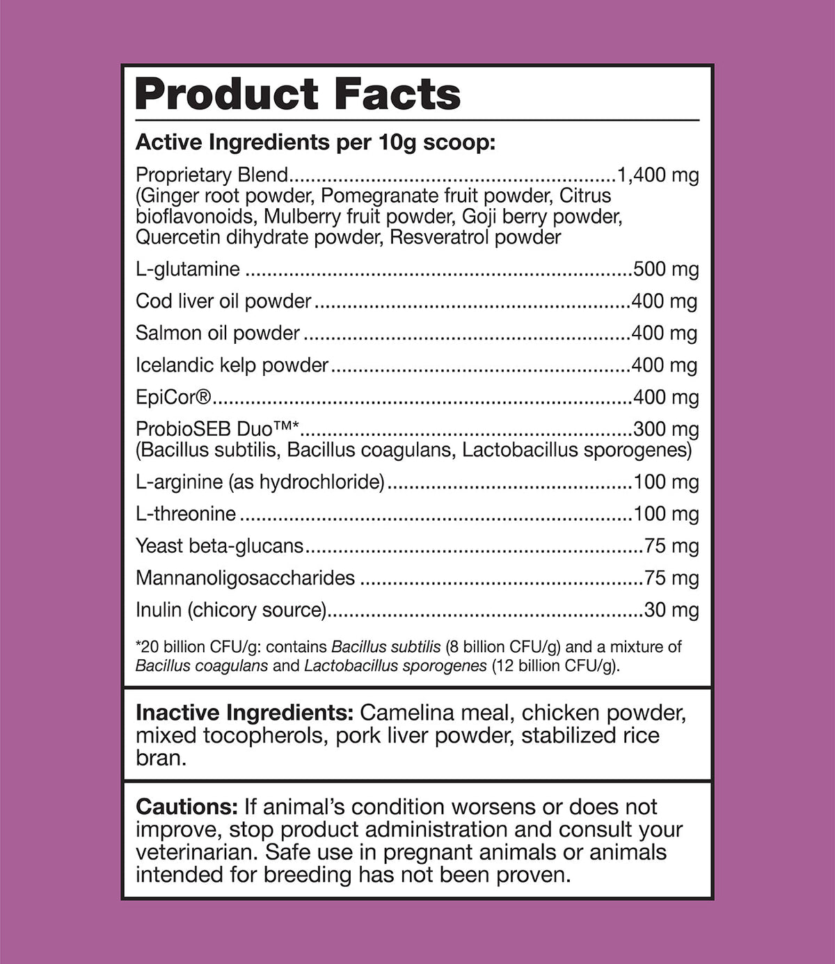 K9 Power Digest Forte supplement facts and ingredient label for dog digestive supplement