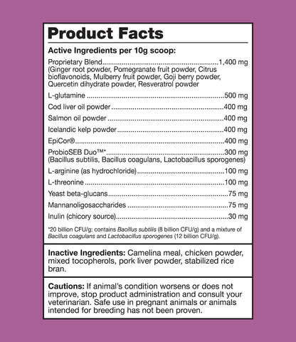 K9 Power Digest Forte supplement facts and ingredient label for dog digestive supplement