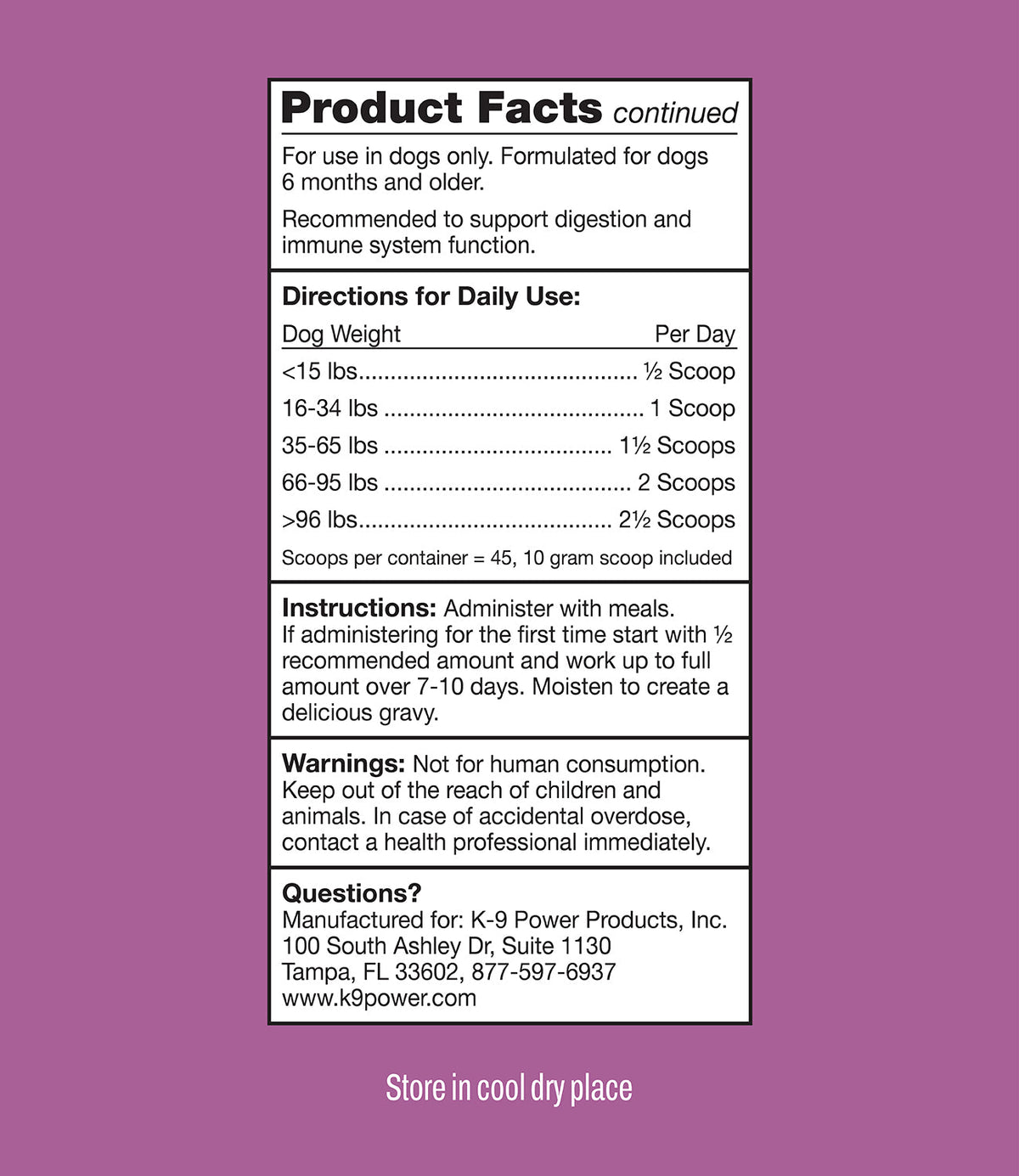 K9 Power Digest Forte ingredient sourcing and quality details for dog gut supplement
