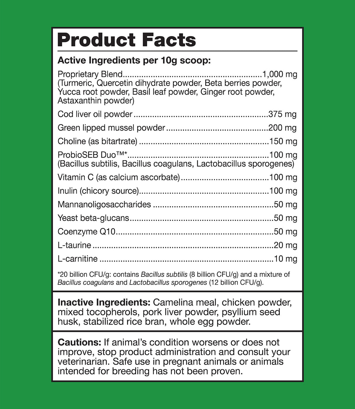 Total K9 by K9 Power supplement facts and ingredient label for adult dog multivitamin