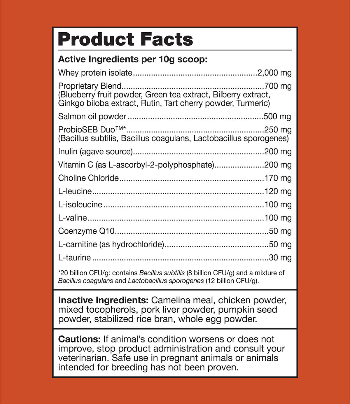 K9 Power Young At Heart supplement facts and ingredient label for senior dog supplement