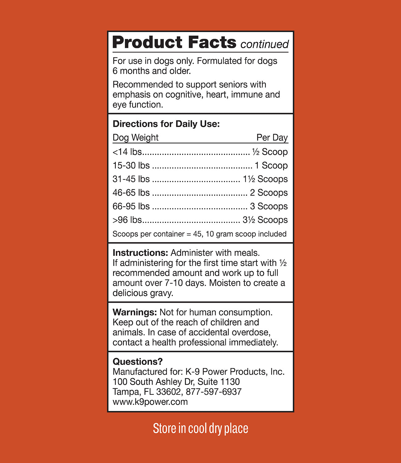 K9 Power Young At Heart ingredient sourcing and quality details for senior dog supplement