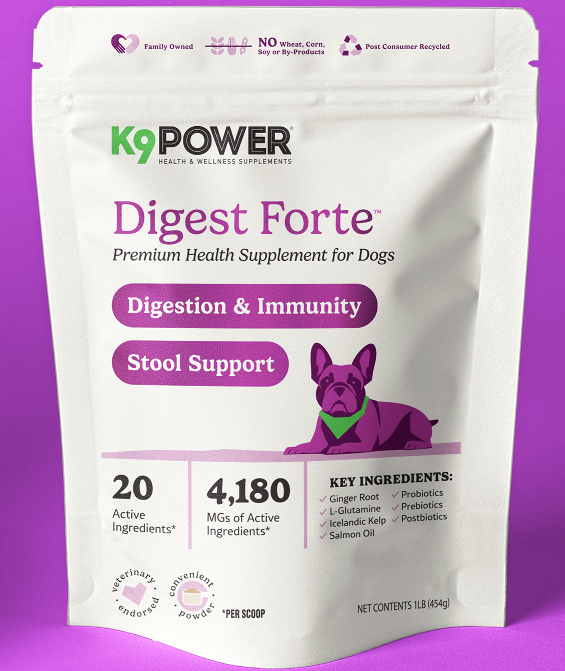 K9 Power Digest Forte digestive and immune supplement bag for dogs