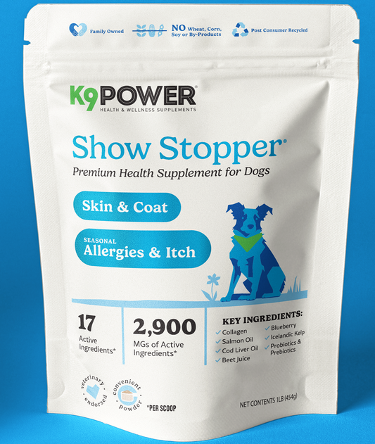 K9 Power Show Stopper award-winning skin and coat supplement bag for dogs