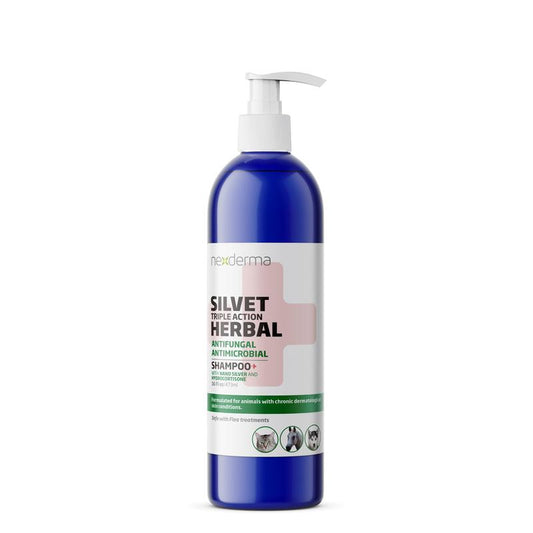 Triple-action pet shampoo with colloidal silver & hydrocortisone. Antifungal, antimicrobial, anti-inflammatory. Soothes skin, safe for all areas. Cruelty-free.
