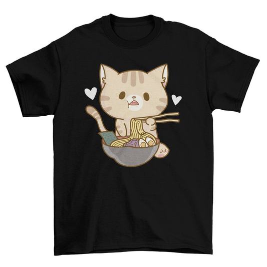 Noodle Nirvana: Feline Foodie Cat Ramen Black T-Shirt