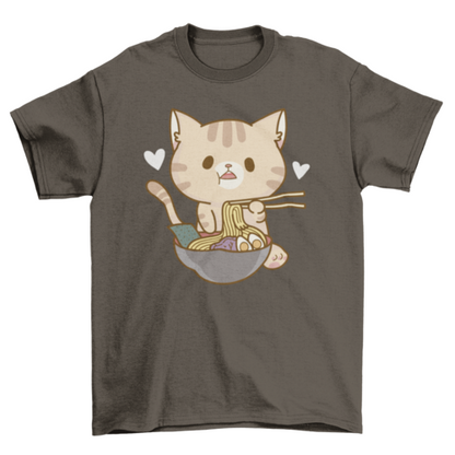 Noodle Nirvana: Feline Foodie Cat Ramen Gray T-Shirt