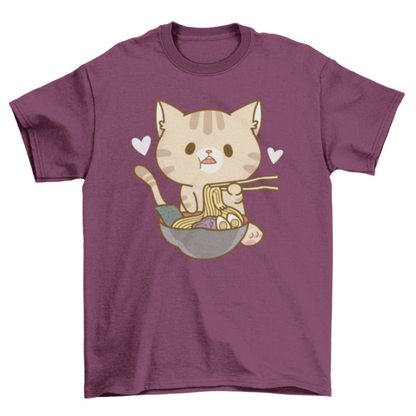 Noodle Nirvana: Feline Foodie Cat Ramen Maroon T-Shirt