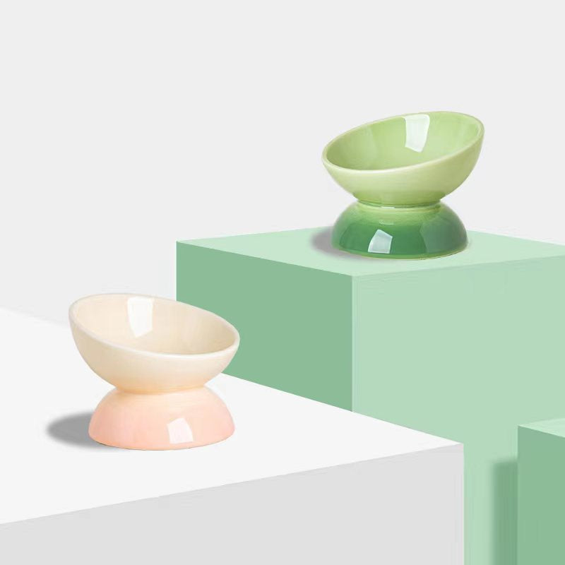 Ergonomic Ceramic Cat Bowl | Large Capacity Tilted Feeder | Wide Diameter Pet Dish
