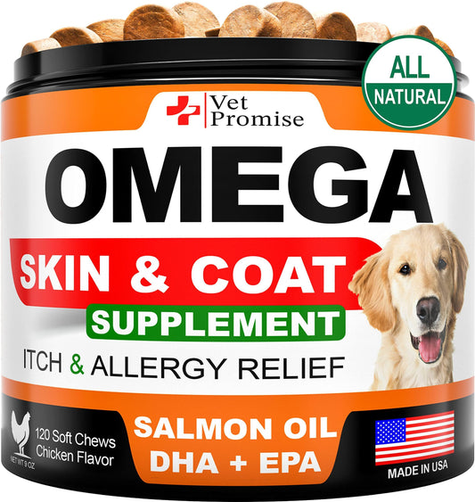 Omega 3 Dog Supplement – Healthy Skin, Shiny Coat, Itch Relief, Vet-Formulated & USA-Made