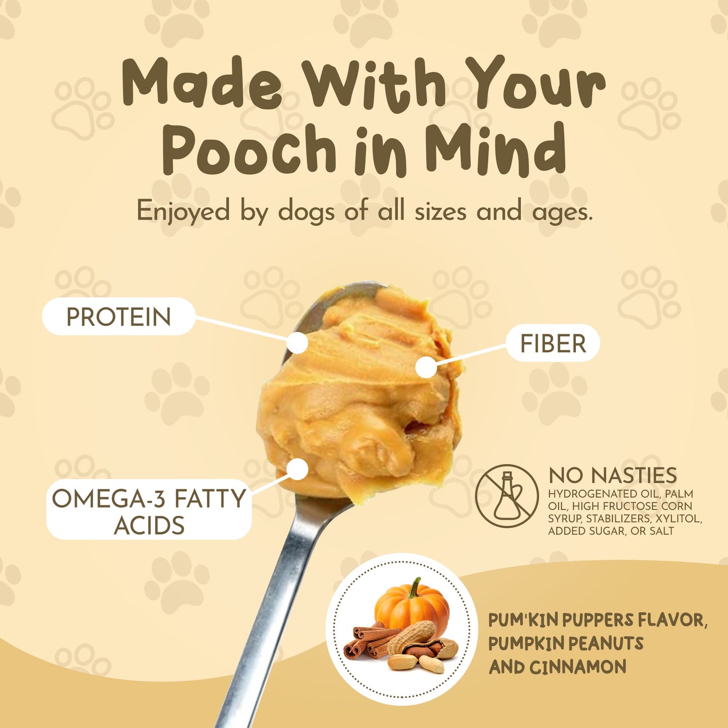 Dawg Butter pumpkin dog peanut butter jar surrounded by fresh pumpkin and cinnamon ingredients