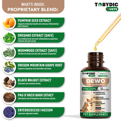 Vet-crafted pet wellness drops: Probiotic blend for digestion & immunity. USA-made, all-natural. Easy to use for dogs & cats of all sizes.