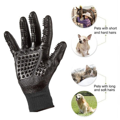 Pet Grooming Gloves: Gentle, efficient hair removal for dogs, cats & horses. Soft rubber bristles, BPA-free. Adjustable fit. Detangles, massages & bonds. Black/Blue.