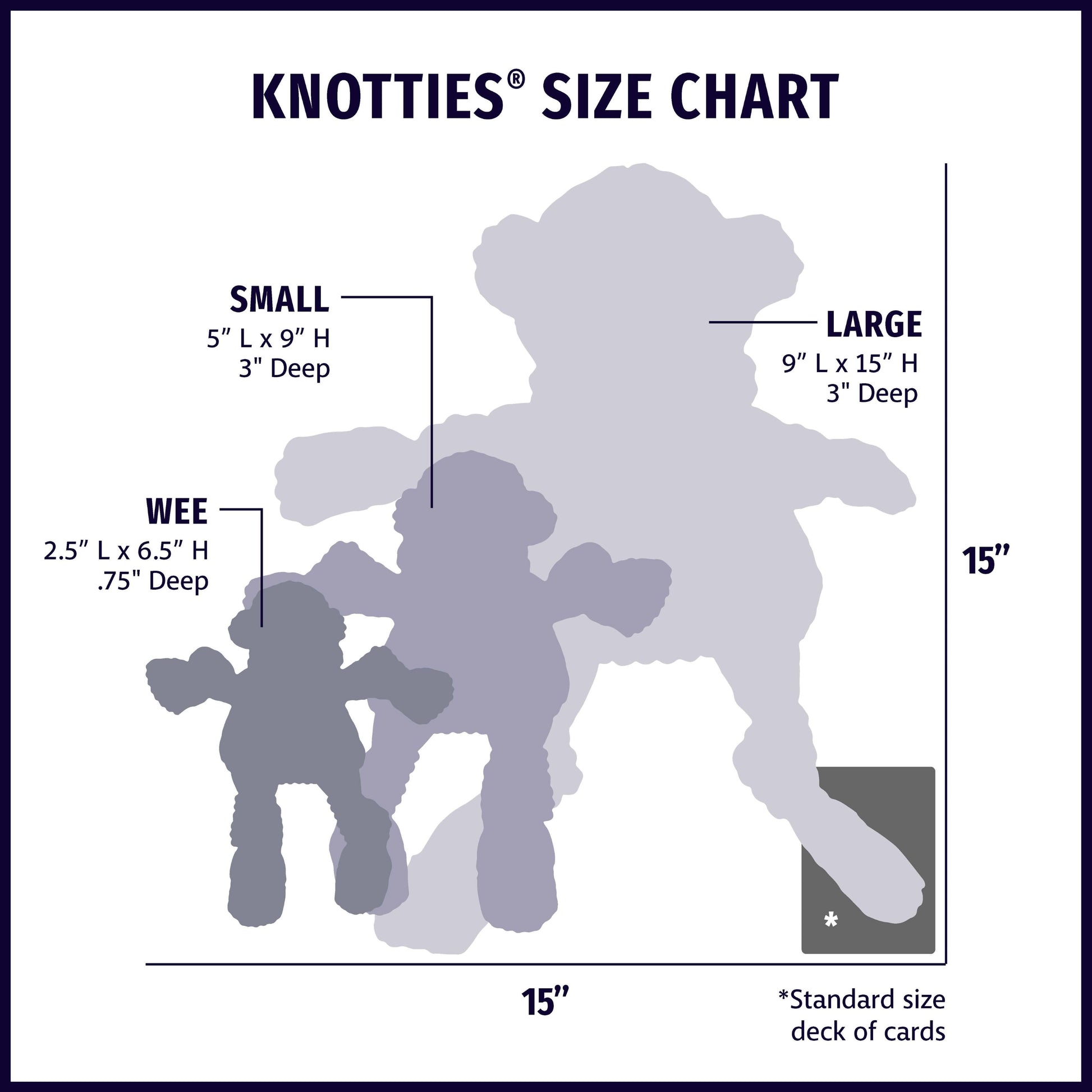 HuggleHounds Reggie Raccoon Knottie® plush dog toy size chart.