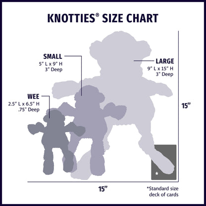HuggleHounds Reggie Raccoon Knottie® plush dog toy size chart.