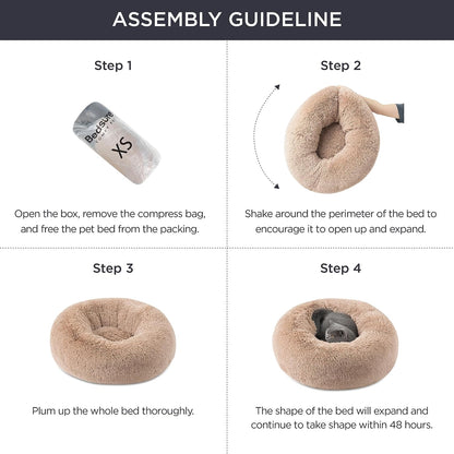 Experience unparalleled comfort for your furry friend with our Plus Donut Calming Pet Bed. This plush donut-shaped bed is 20% softer than competitors, featuring high-quality faux shag fur that creates a warm, calming environment. The raised rim design provides optimal head and neck support, while premium ultra-soft filling offers joint and muscle pain relief. OEKO-TEX certified for safety, this versatile bed comes in various sizes, with the XS (20”x20”) fitting pets up to 15 lbs. 
