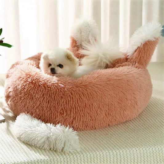 Plush Pet Bed with Ears & Tail – Ultra-Soft Faux Fur for Cats & Small Dogs