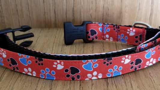 Red Paw Print Collar and Leash Set