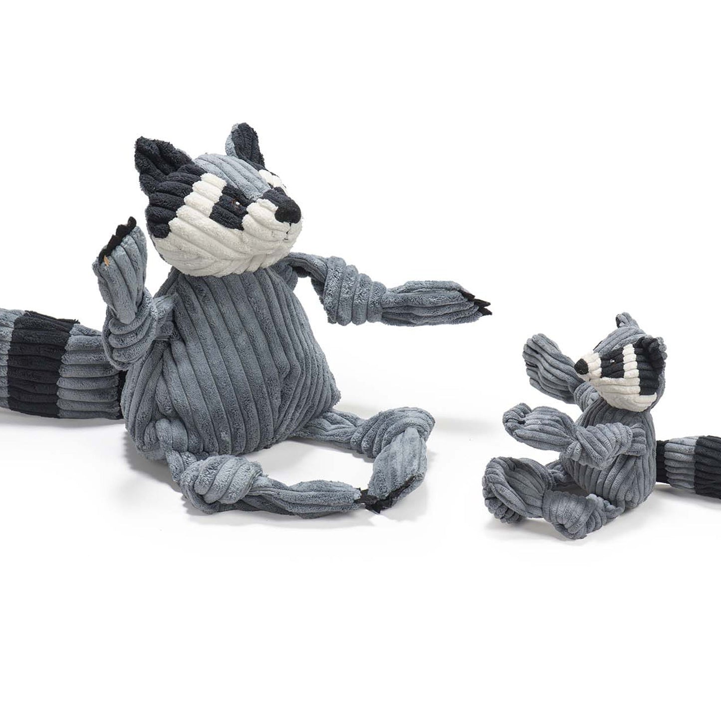 Reggie Raccoon Knottie plush dog toy with soft fabric and detailed raccoon features for playful dogs