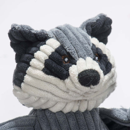 Reggie Raccoon HuggleHounds Knottie toy – dog playing with durable plush raccoon toy