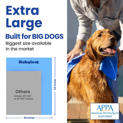 Rubyloo dog drying shammy with APMA recognition badge – groomer-approved dog towel