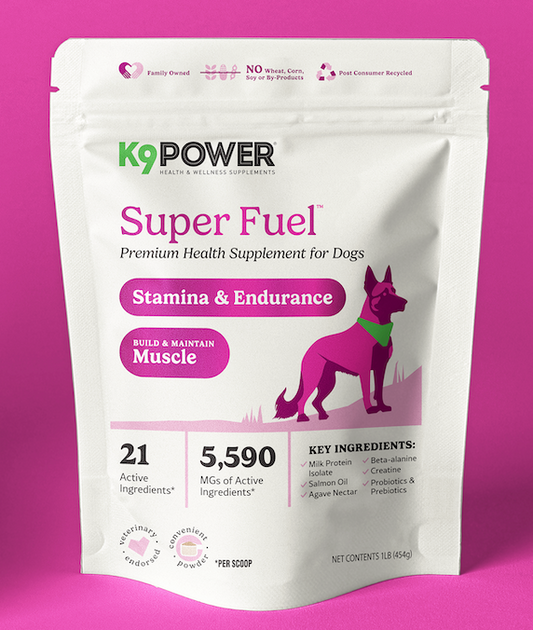K9 Power Super Fuel performance supplement bag for active, working, and sporting dogs