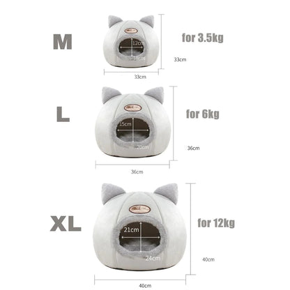 Size Chart Cozy 2-in-1 Pet Home with Ears – Soft Plush Cat & Dog Bed, Removable Nest for All Seasons