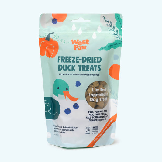 West Paw Duck with Superfood Freeze-Dried Raw Dog Treats – 2.5oz Front Packaging