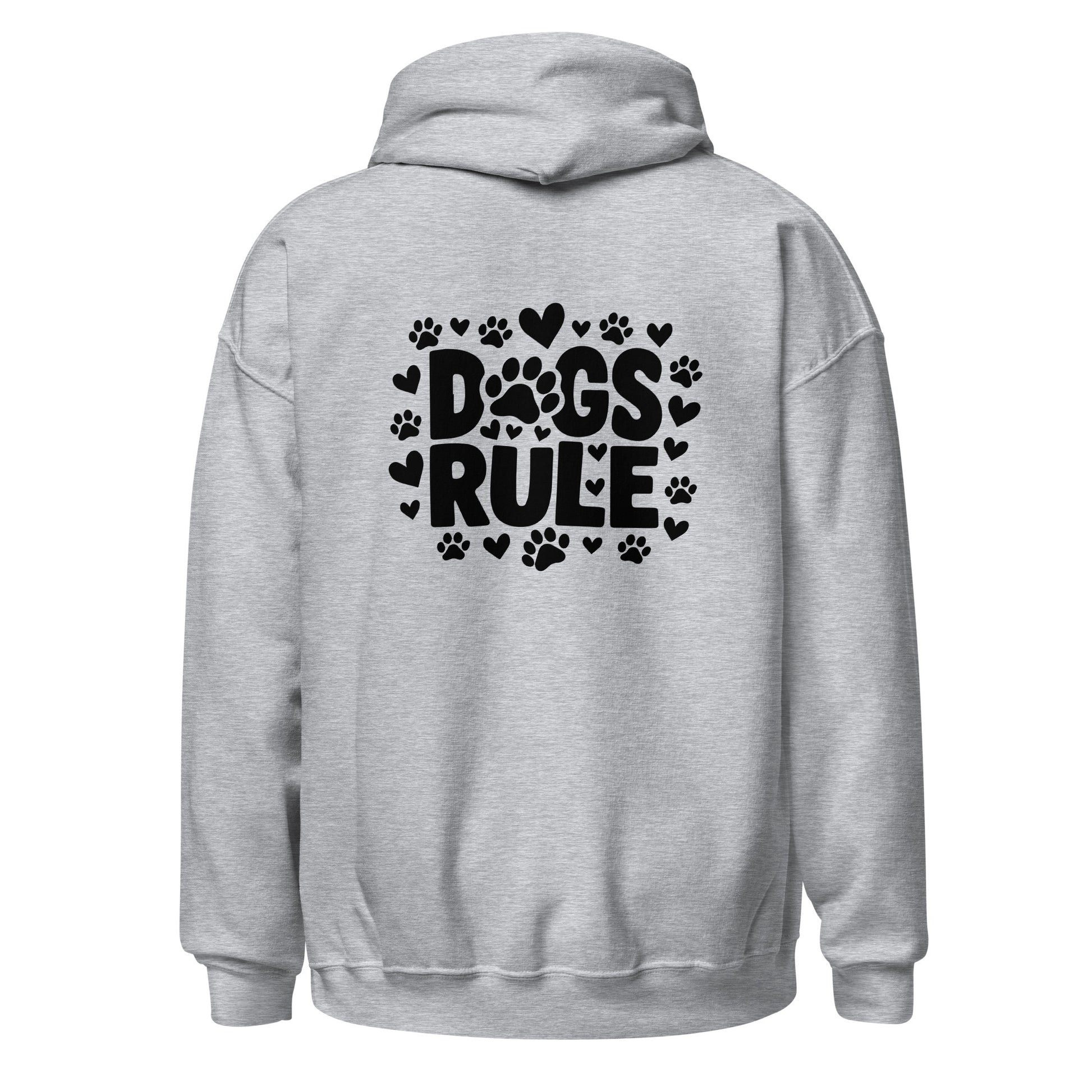 Cozy unisex military green hoodie for canine enthusiasts. Dogs Rule, proclaims your love for furry friends. Soft, warm fabric perfect for dog walks or lounging.