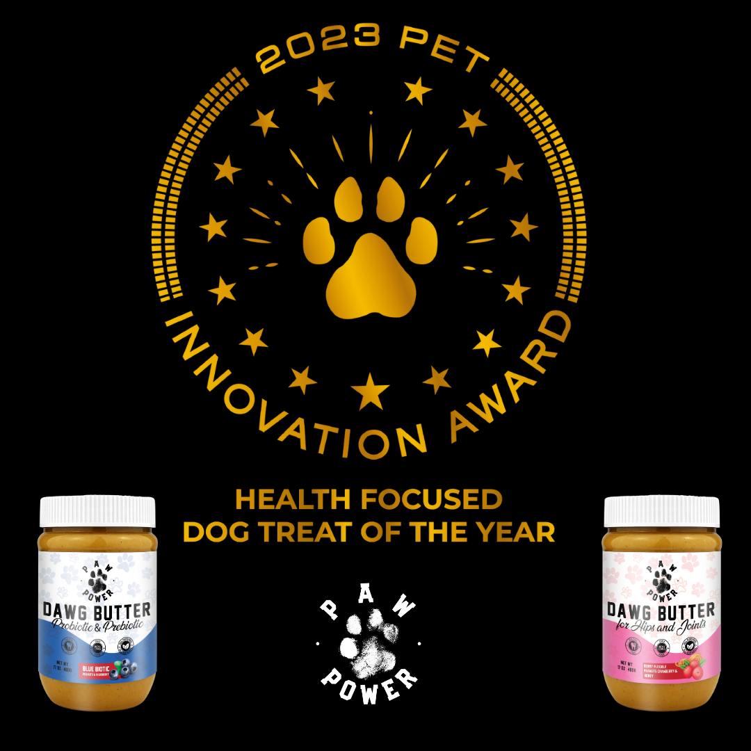 Paw Power Nutrition Berry Flexible lifestyle banner showing hip and joint dog peanut butter benefits