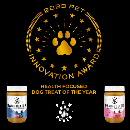 Paw Power Nutrition Berry Flexible lifestyle banner showing hip and joint dog peanut butter benefits