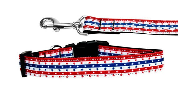 Stars and Stripes American flag nylon dog collar – handmade in USA by American Leashworks