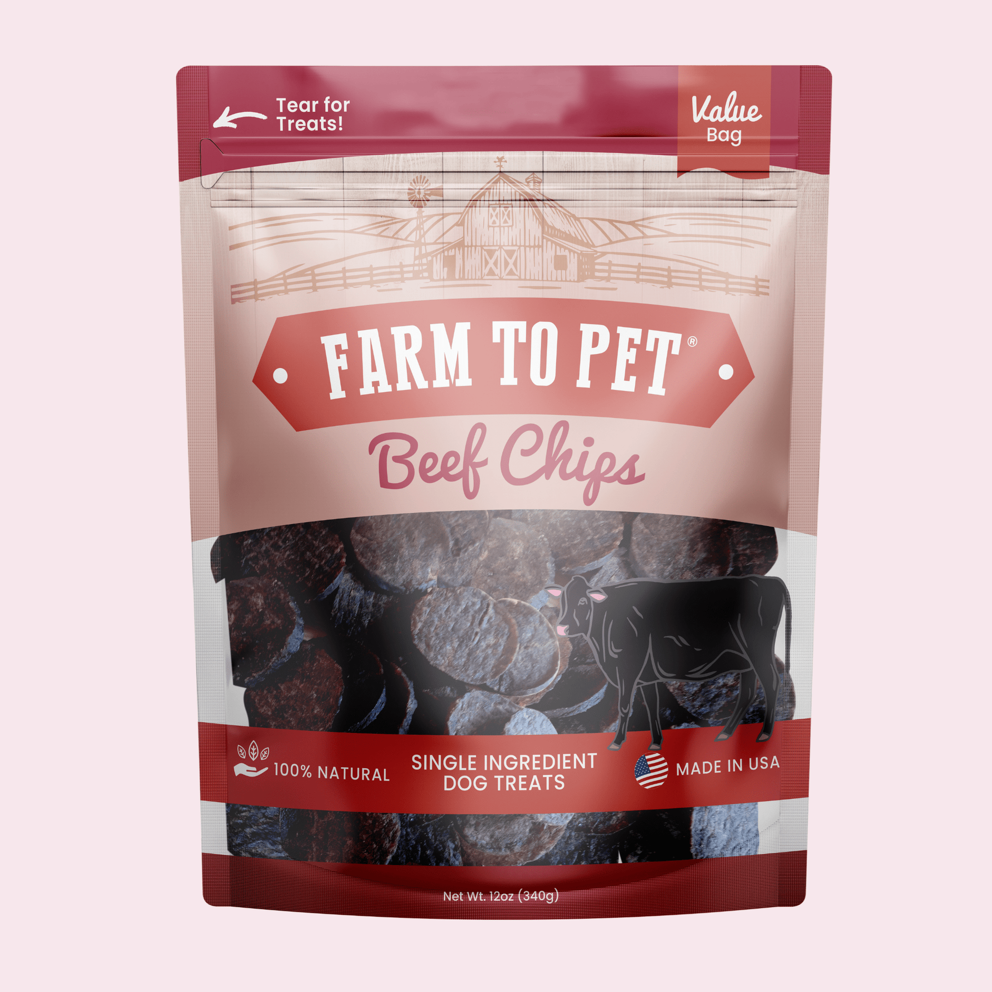 Beef chips for dogs 12oz value bag single-ingredient human-grade front bag