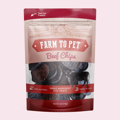 Beef chips for dogs 4oz single-ingredient healthy beef dog treats front bag