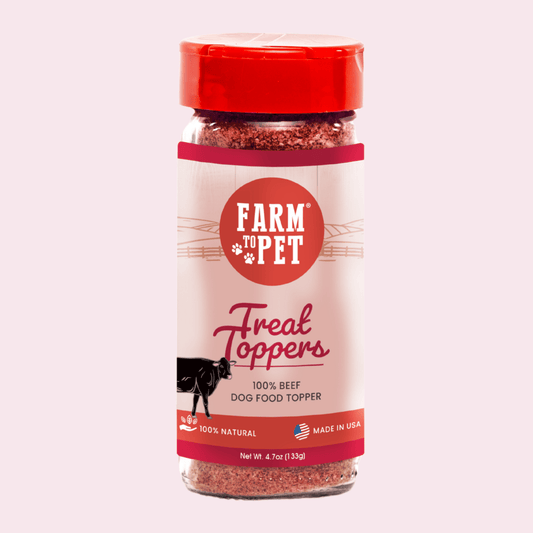 Farm To Pet single-ingredient beef dog food topper powdered front bag