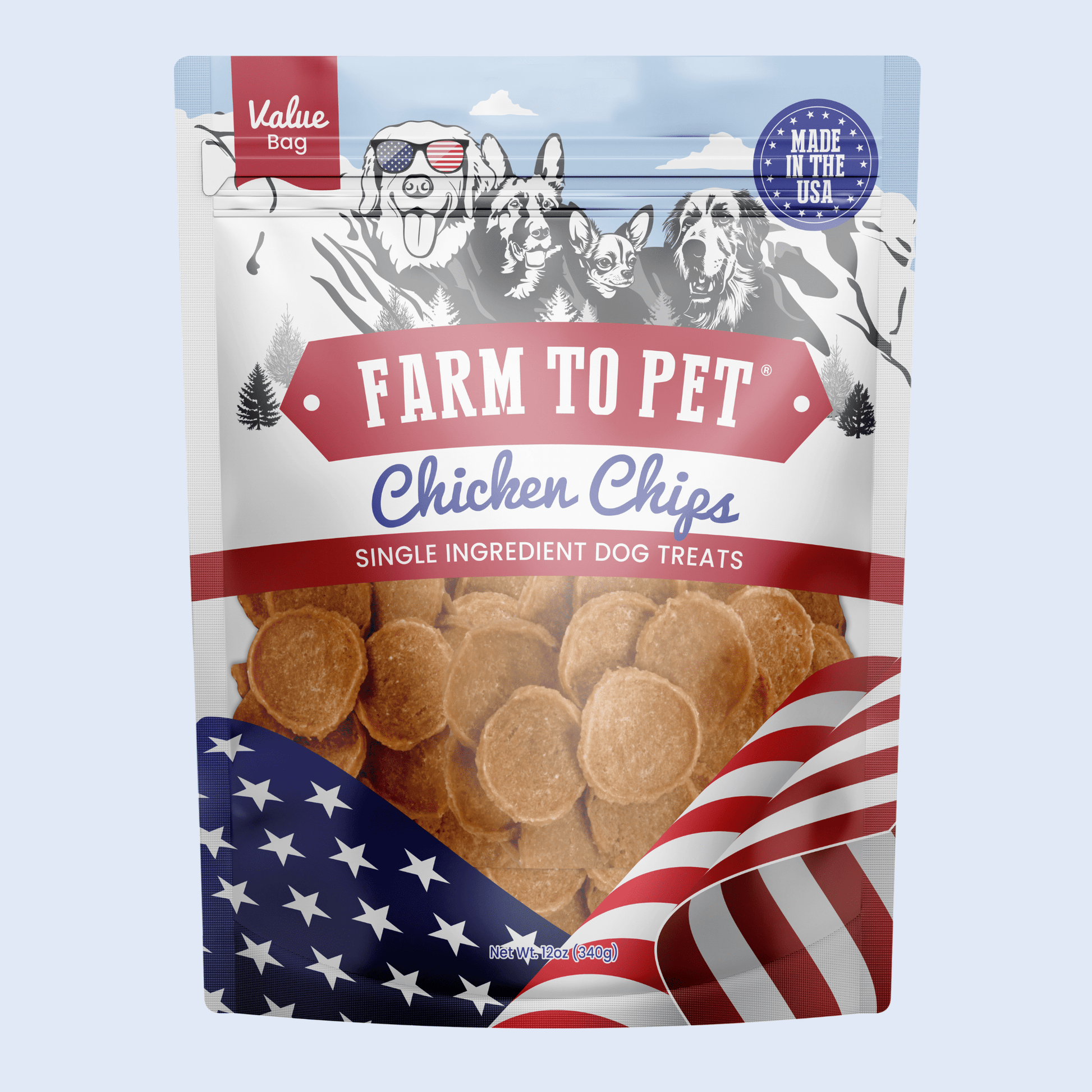 Chicken chips for dogs 12oz value bag USA-made single-ingredient front bag