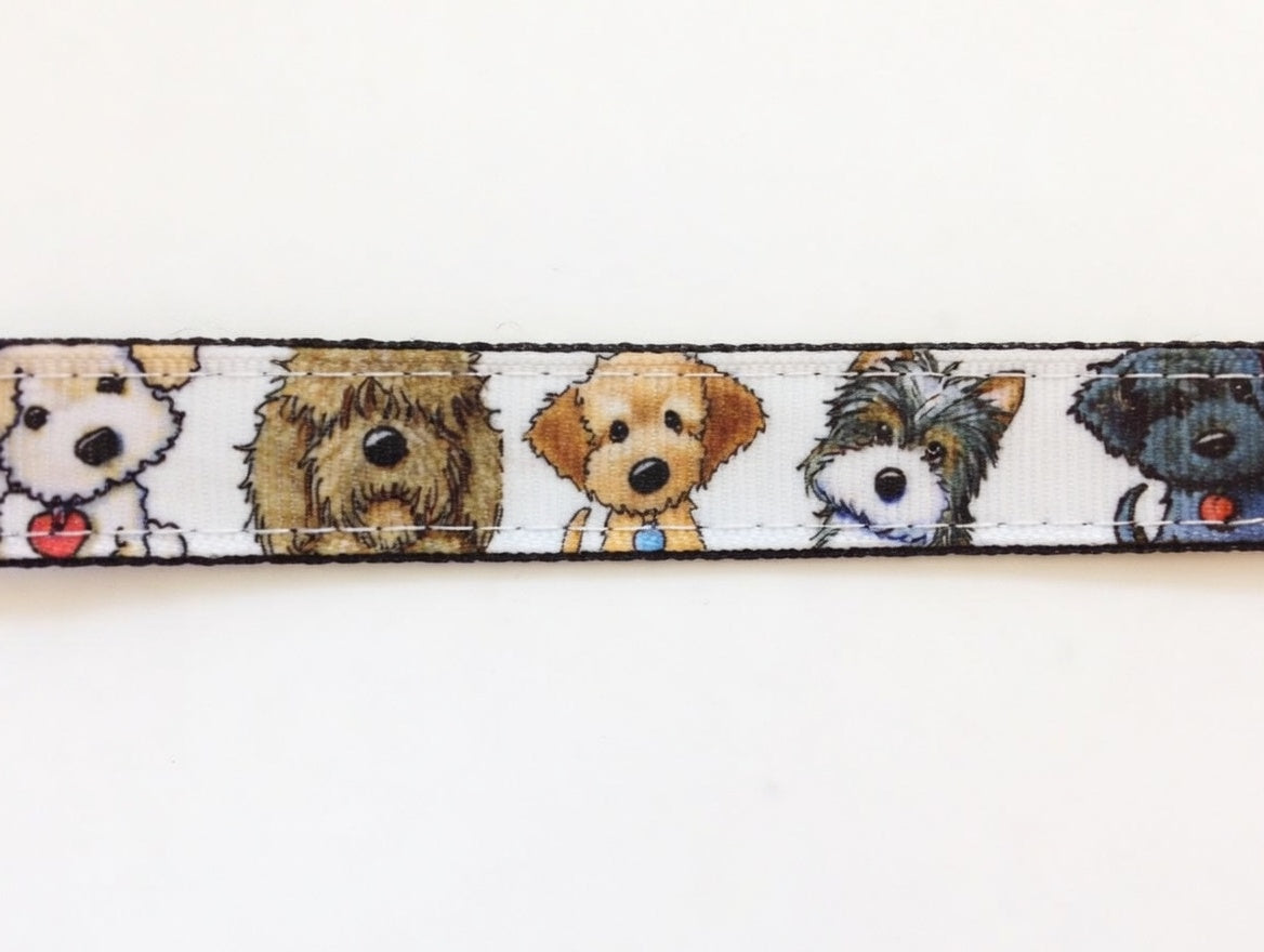 Dog collar with illustrations of dogs on a white background