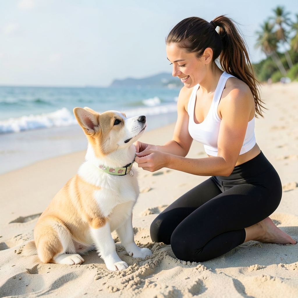 Step up your pup's style with our hedgehog print small dog collar, perfect for the adventurous Corgi or any small breed. Featuring a whimsical hedgehog and floral design on a soft green background, this adjustable collar is both durable and stylish for trips to the beach or everyday walks.