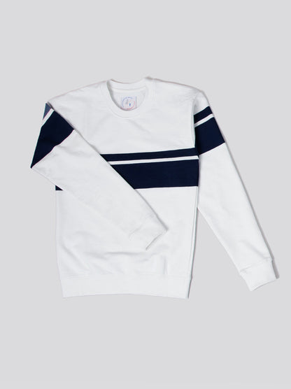 Good Thomas Newport striped dog pullover lifestyle – coastal preppy dog sweatshirt on walk