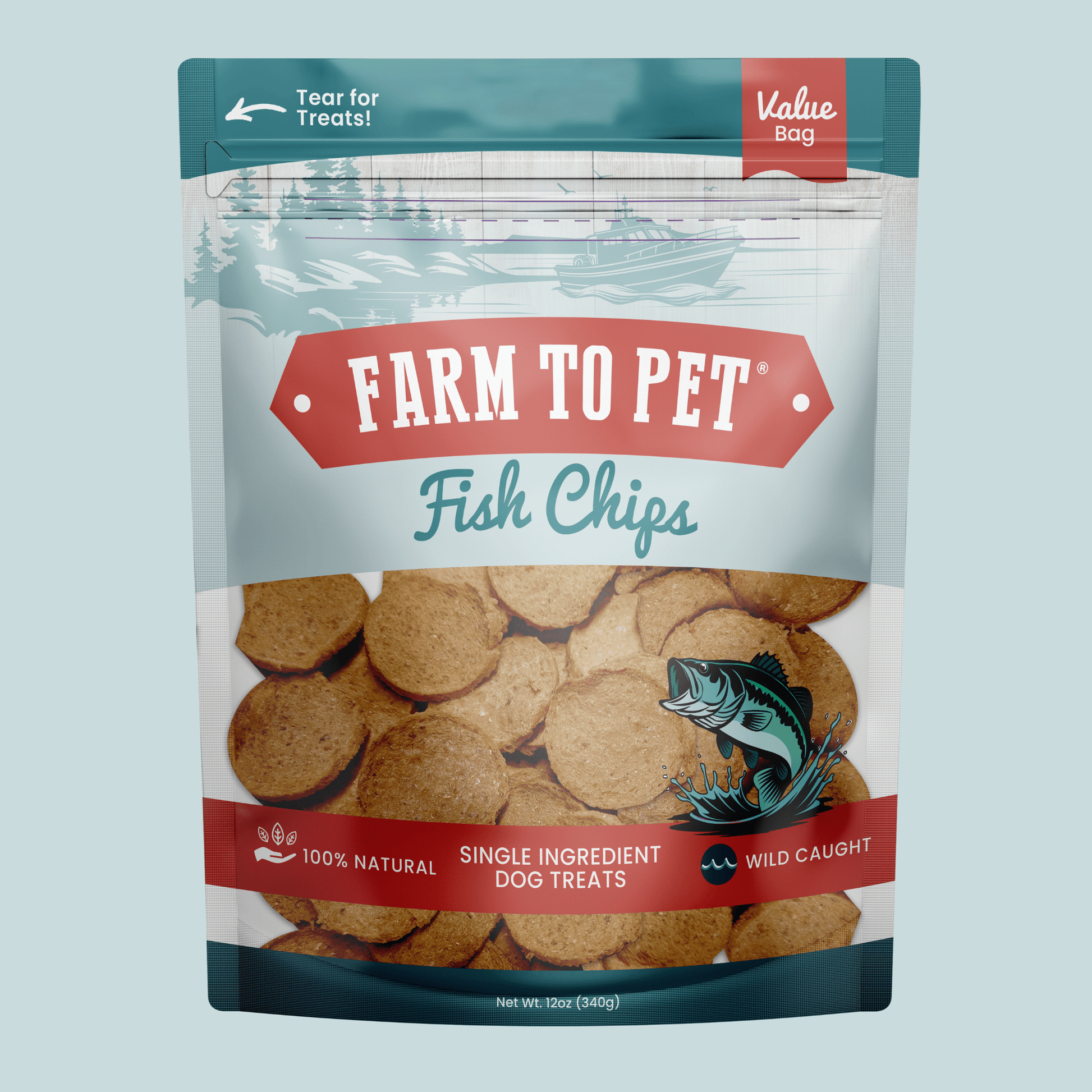 Fish chips for dogs 12oz value bag wild-caught walleye single-ingredient front bag