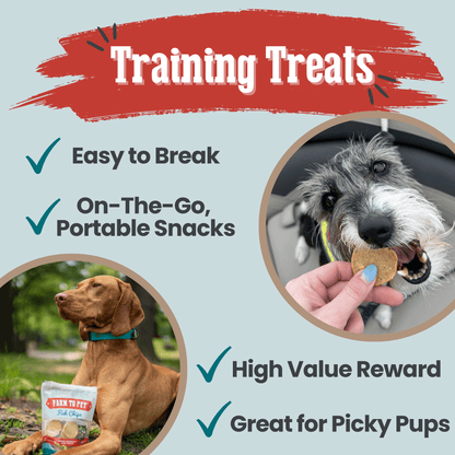 Fish chips for dogs used as low-fat low-allergen high-value training rewards