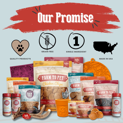 Farm To Pet our promise fish chips wild-caught USA-made single-ingredient dog treats