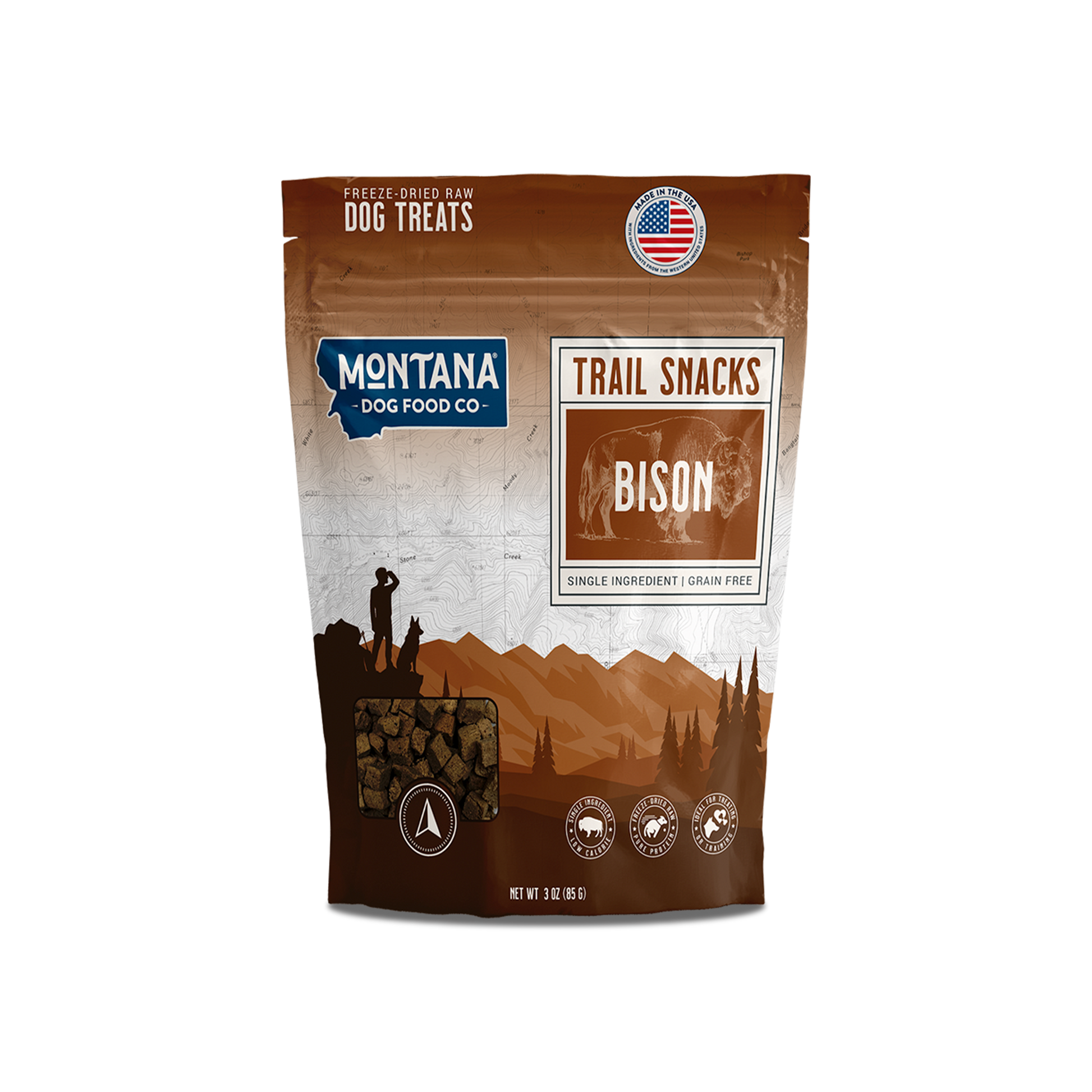 Montana Dog Food Co freeze-dried bison liver dog treats 3oz novel protein trail snacks